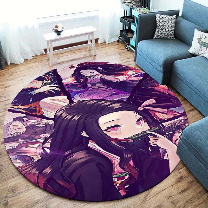 Demon Slayer Round Area Rug Carpet Rug For Living Room Bedroom Sofa Playroom Decor Nonslip Floor Mat