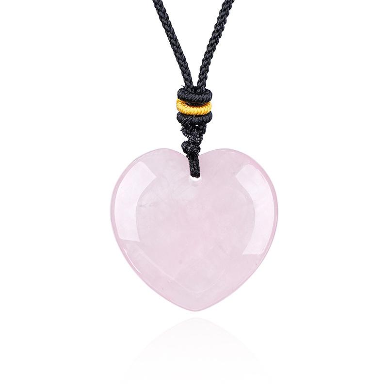 1pc 30mm Natural Stone Pendant Necklace Heart Amethyst Rose Quartz Pendant Necklace for Women Men Jewelry Party Gift