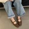 2025 Spring and Autumn Korean Version of Xiaoxiangfeng Chic Soft Sole Soft Leather Square Head Shallow Mouth One-word Buckle Flat Heel Mary Jane Shoes