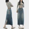 Women's Spring Retro Hong Kong Style High Waist A-Line Denim Skirt