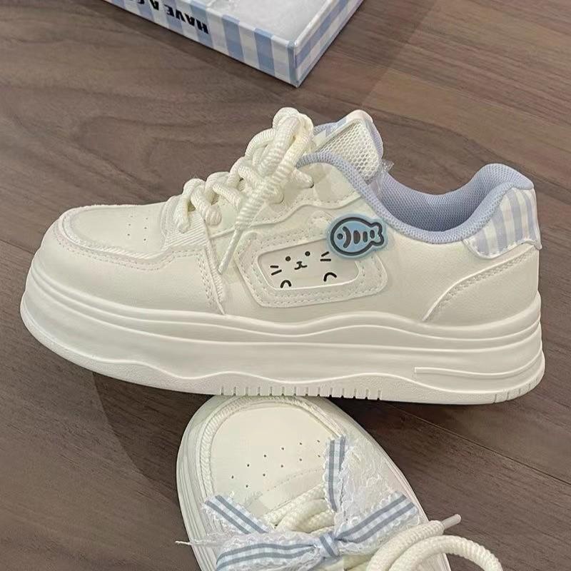 Осенние 2025 года Белые Хлебные Туфли для Девочек - Милые, Универсальные Повседневные Спортивные Кроссовки для Детей Среднего и Большого Размера