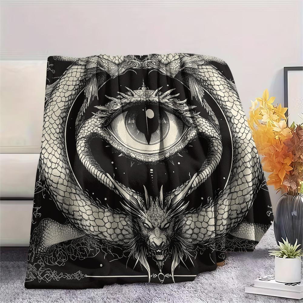 Dragon Symbols Print Flannel Blanket, High quality Comfortable for All Seasons, Home Decor, Warmth and Comfort