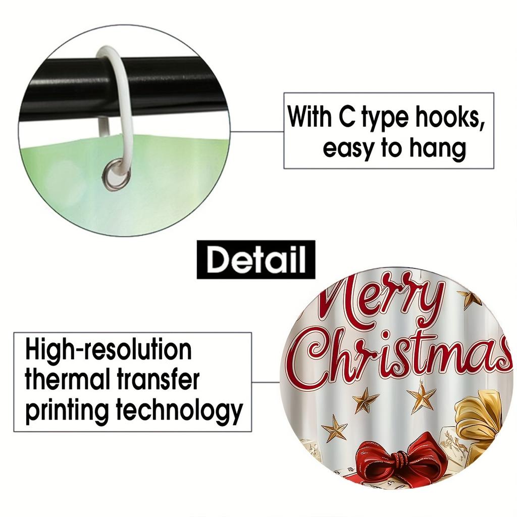 4Pcs Bathroom Shower Curtain SetMerry ChristmasPattern Bathroom Curtain With 12 Hooks Non Slip Rugs Toilet Cover Mat Bathroom Partition