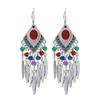 Vintage Ethnic Crystal Drop Oil Dangle Earring for Women Rhombus Leaf Tassel Earrings Vacation Style Jewelry Accessories