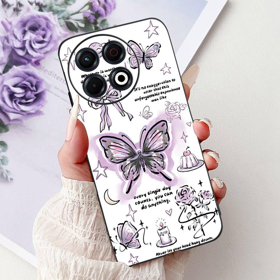 Для Tecno Spark 30 KL6 Чехол Spark 30 Pro KL7 Обложка Модный Цветок Мягкий Черный Силиконовый Чехол для Телефона Для Tecno Spark30 Pro 2024 Чехол