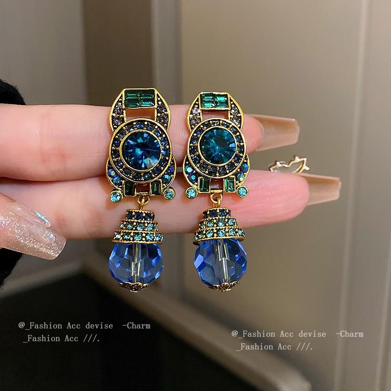 Silver needle dripping oil water drop fringed earrings antique literary and versatile earrings new Chinese retro temperament earrings women