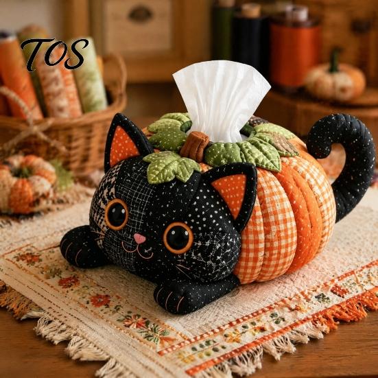 Creative Halloween Gift for Her Tissue Box DIY Sewing Kit, Theme, Patchwork Fabric Craft Retro Dark Home Decor Crafting Set, Handicraft Quilted Cover,
