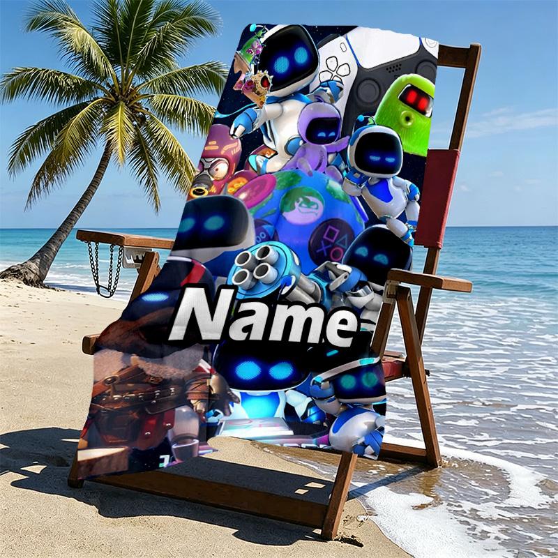 Custom Name Personalized Cosmic Bot Crew Print Beach Towel, for Trip Camping Beach Party Home Decor, Birthday Gift for Family & Friends