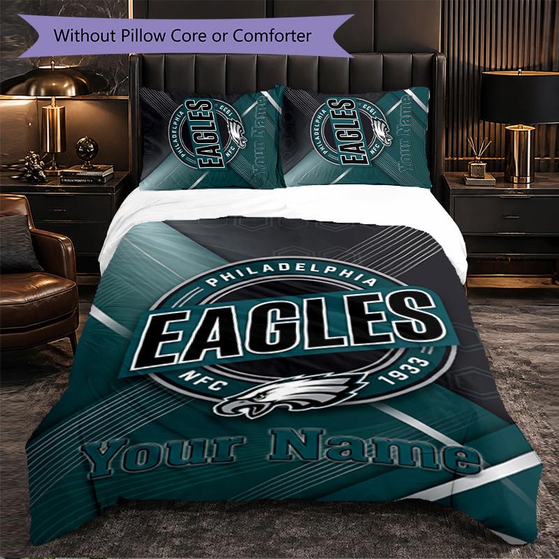 Персонализированный комплект постельного белья Philadelphia Eagles с текстом имени, 1 пододеяльник и 2 наволочки, Персонализированный подарок для спальни