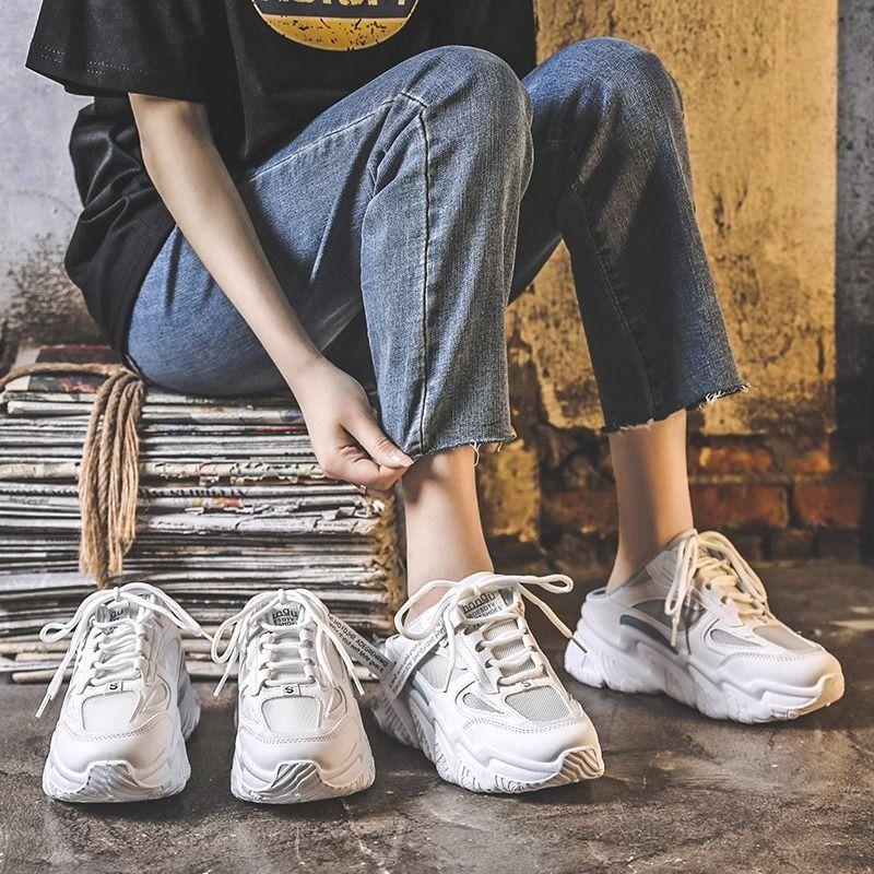 Модные новые дышащие сетчатые туфли для папы, повседневная обувь, модные спортивные женские туфли-одиночки на платформе с толстой подошвой, увеличивающие рост