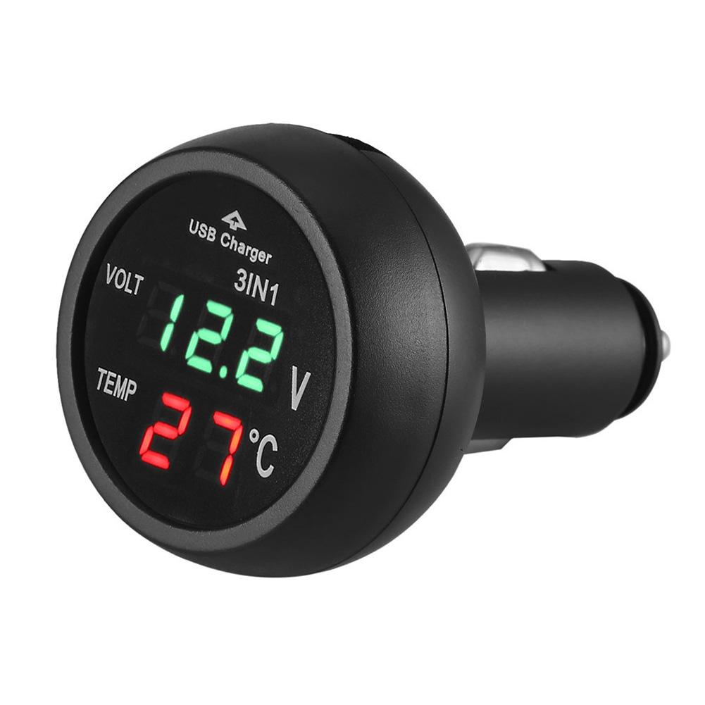 Universal 12V 24V Car Volt Meter Auto LED Digital Voltmeter Gauge Thermometer USB Charger Voltage Meter