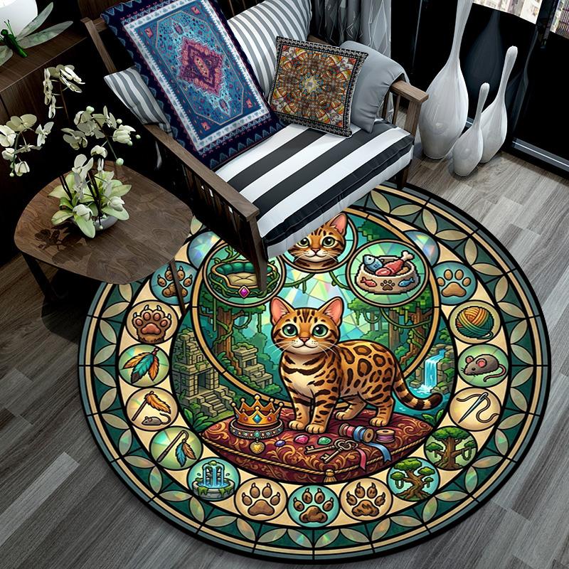 Royal Cat Glass Round Area Rug Under Office Chairs Bedroom Living Room Home Decor