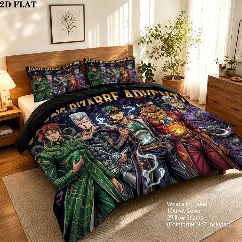 Jojos Bizarre Adventure Pattern Bedding Quilt Set Quilt Cover Pillowcase Home Birthday Gift(1 * duvet cover + 2 * pillowcase, without core)