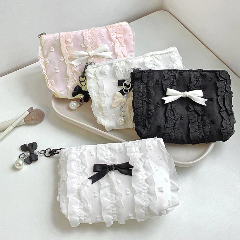 Милый кружевной кошелек с бантом, портативная косметичка для хранения, ключница, косметичка для помады, органайзер для наушников, клатч, сумки на молнии, женские кошельки