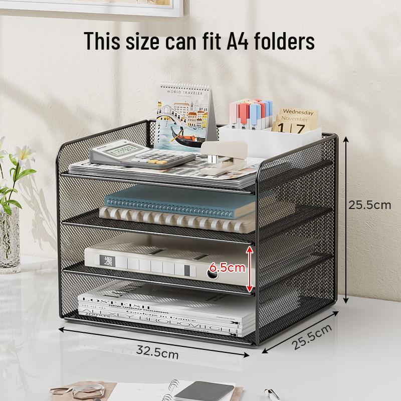 Metal Desktop File Organizer: Office Folder Storage & Bookend Rack