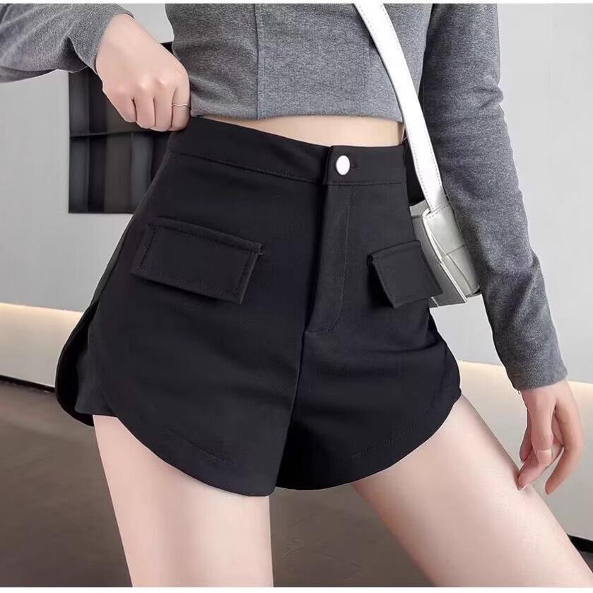 Plus Size Women's Black High Waist A-line Wide Leg Bootcut Shorts - Slimming & Elastic Waist