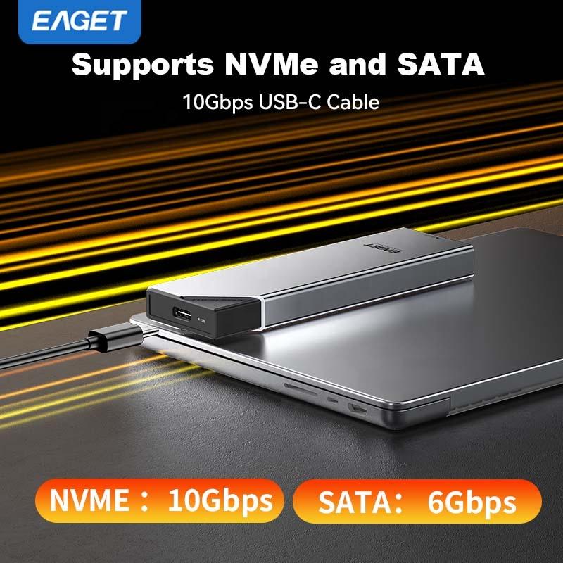 EAGET SE630D Алюминиевый корпус-адаптер для SSD M.2 NVMe SATA PCIe Type C USB 3.2 10 Гбит/с Корпус для жесткого диска HDD