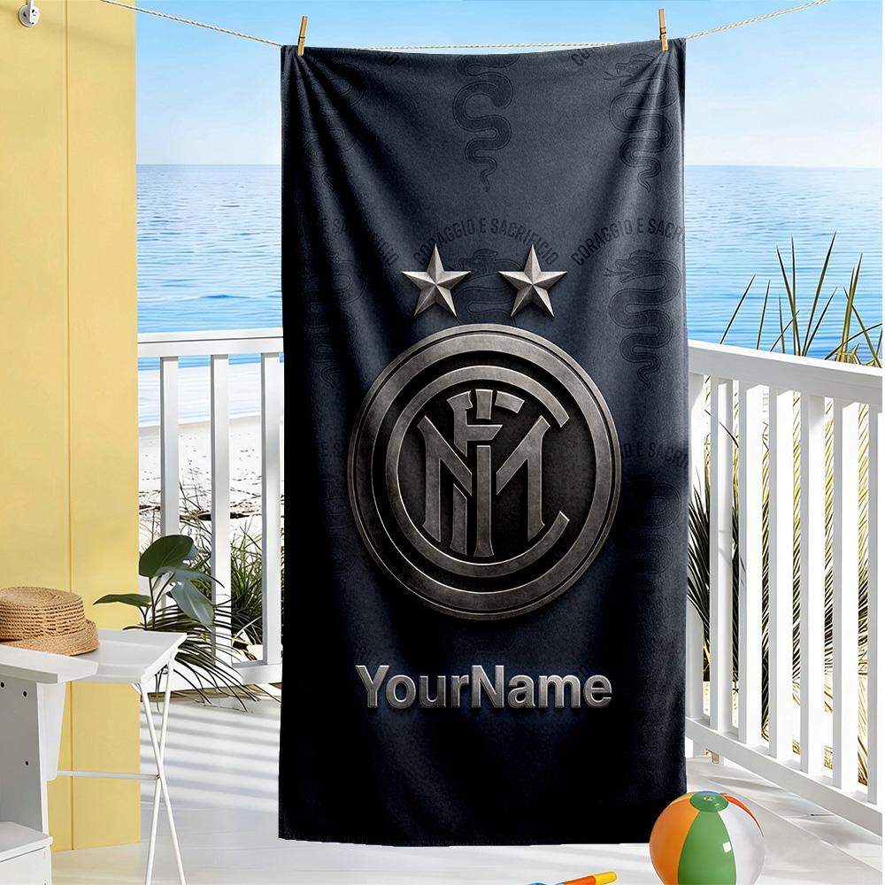 Inter Milan Customizable Name Beach Towel Super Soft Microfiber Quickdry Fabric Suitable for Swimming Gym Camping Yoga Vacation