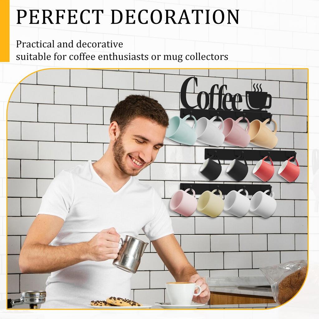 Металлический держатель для кофейных кружек, настенная вешалка для чайных чашек, декоративная настенная подставка для кружек с 12 крючками, не ржавеющая, для кофейного бара, кухни, новый