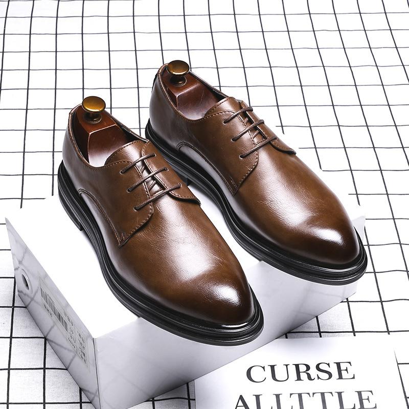 Корейская версия модных повседневных мужских туфель с острым носком Amoy Source Leather Shoes Model 3017-C