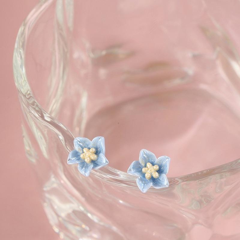 Милые серьги-гвоздики с маленьким цветком голубого цвета для девочек, корейские серьги с цветком орхидеи, женские модные украшения для вечеринок, подарки