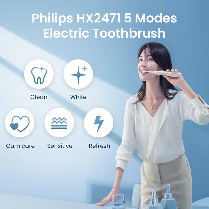 Philips HX2471 Электрическая зубная щетка для взрослых пар в подарок с 5 режимами подачи. Совершенно новая насадка из мягкого меха и ярко-белой щетки.