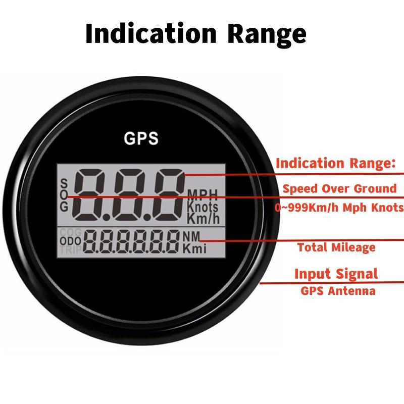 Cars / Boat 52mm GPS Speedometers Sog 0-999Km/h Knots Mph Show Digital Speed Mileometers Odometers with Antenna 9-32v Voltage
