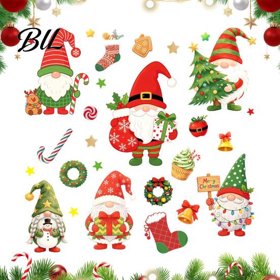 Festive Party Wall Decoration 6Pcs Christmas Gnome Static Window Cling, No?Glue Glass Sticker with Xmas Holiday Atmosphere Props Tree & Candy Cane,