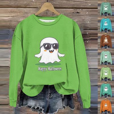 Женская мода с длинным рукавом и принтом на Хэллоуин с круглым вырезом