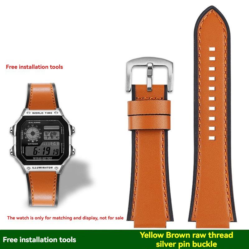AE-1200 Retro Genuine Leather Watchband For Casio AE1200 AE-1300 W-218/A168 W-216H Vintage Strap 18mm convex mouth Men's Bracele