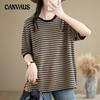 Летняя однотонная пуловерная футболка больших размеров с круглым вырезом, женские свободные полосатые топы с короткими рукавами в стиле ретро