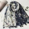 Spain Lovely Polka Floral Line Tassel Viscose Shawl Scarf Lady High Quality Wrap Thin Pashmina Stole Muslim Hijab 180*90Cm