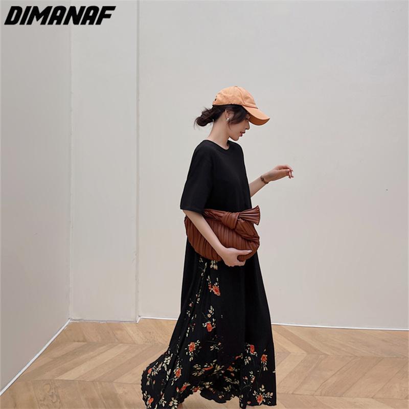 DIMANAF 2023, новое платье больших размеров, летняя женская футболка с цветочным принтом, свободные пляжные повседневные женские платья с круглым вырезом