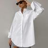 Solid Color Simple Fashion Casual Loose Clothes White Shirts Summer  Turn Down Collar Blouse Long Sleeve Women Tops 28686