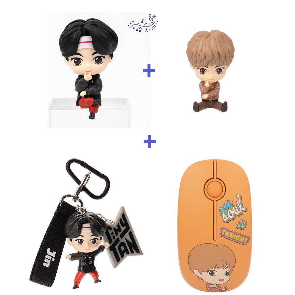 BTS (Бантан мальчики) 2 фигурки монитора + 1 кольцо для ключей + 1 комплект беспроводной мыши, TinyTan, официальный, оригинальный, подлинный, KPOP, idol