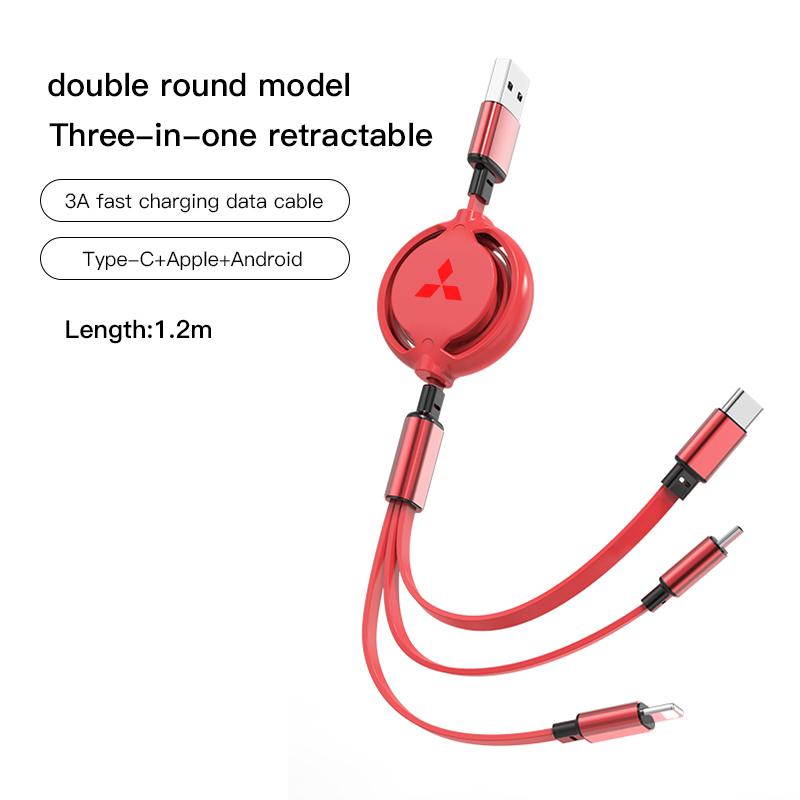 Retractable Data Cable 3 In 1 Fast Charging Accessories For Mitsubishi Lancer Mirage ASX Ralliart Jinxuan Lancer Galant Attrage