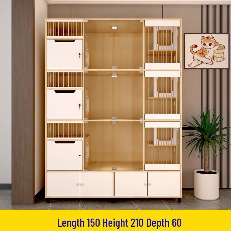 Three-Tier Solid Wood Cat Villa: Display, Boarding, Breeding, Birthing, and Cattery Cabinet.
