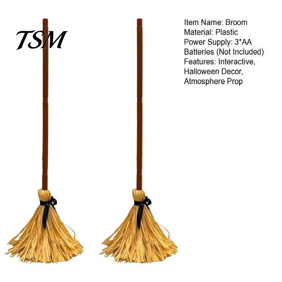 Spooky Haunted House Props Halloween Sound Broomstick, Moving Witch Broom Prop with Effects, Mysterious Holiday Home Decor Magic Toy for Party,