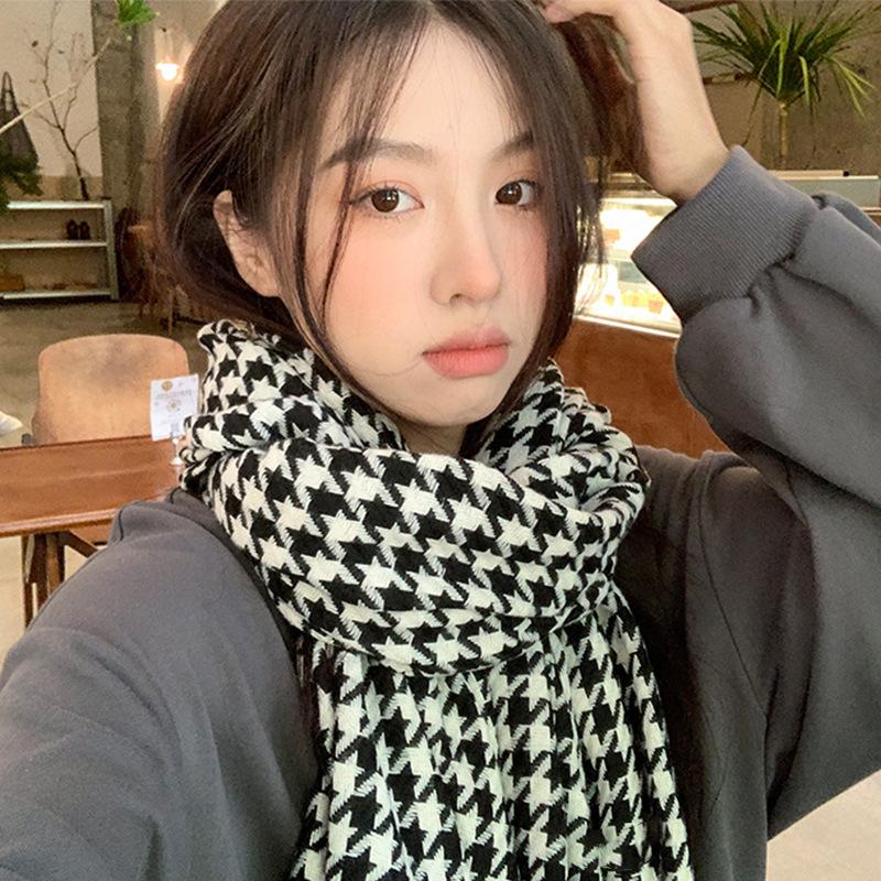Elegant Scarf For Women Casual Plaid Tassel Knitted Student Winter Warm Female Thick Blanket Long Wrap Shawl