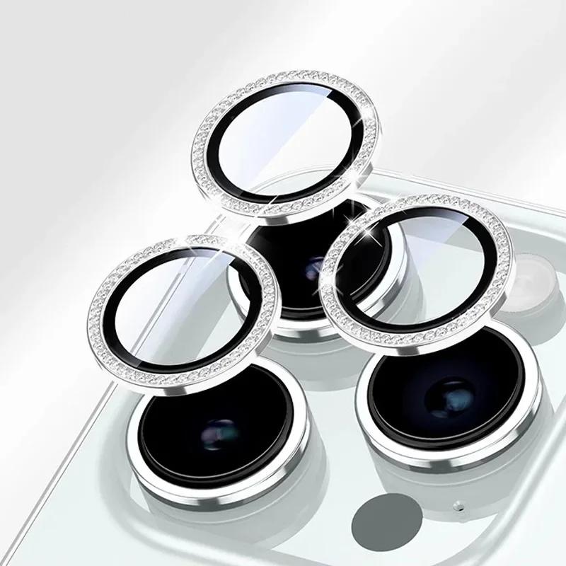 Блестящий Чехол-Защита для Объектива Камеры со Стразами для iPhone 17 16 15 14 13 12 11 Pro Max 15 16 Plus 16E Защитная Пленка для Экрана