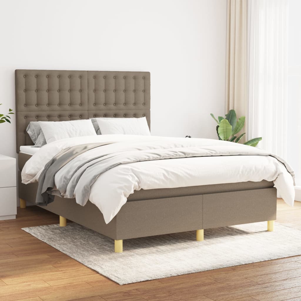 Vidaxl Континентальная кровать с матрасом, цвет тауп, ткань, 140x200 см