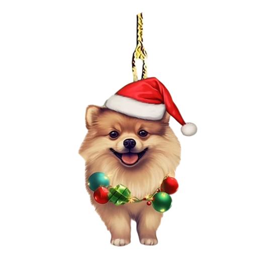 Рождественская собака, зеркало заднего вида, подвеска, украшение для автомобиля, милый щенок в рождественской шапке, украшения для рождественской елки, автомобильные аксессуары