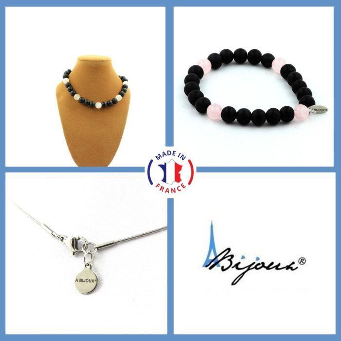 Stones and Minerals. Jewelry Set Bracelet Necklace Pearls Matte Black Onyx + Rose Quartz 8 Customizable Size.