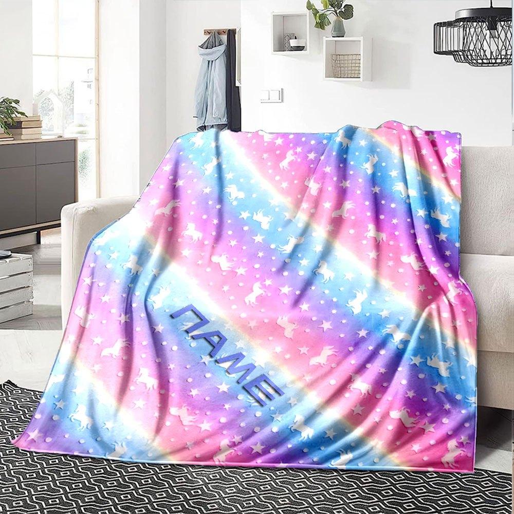Rainbow Unicorn Stars Home Customize Your Name Blankets Soft Comfortable Lightweight Versatile Blanket For All Seasons Perfect For Picnic Sofa Office