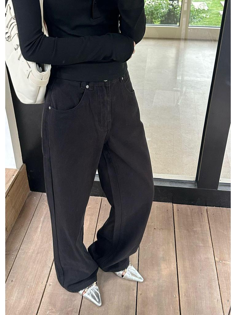Lu Sheng Унисекс Ретро Стирка Черные Джинсы Bootcut - Свободный Крой, Широкие Штанины, Повседневные Брюки