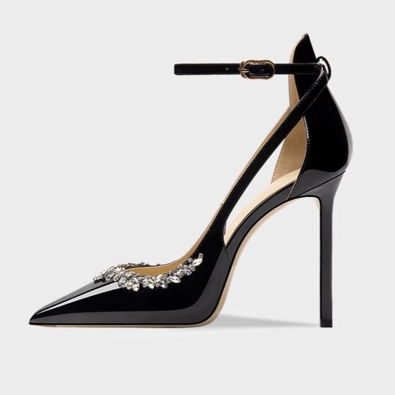 Весенние Новые Туфли-лодочки на Тонком Каблуке для Женщин Остроносые с Мелким Вырезом Стразы с Нескользящей Износостойкой Подошвой на Высоком Каблуке