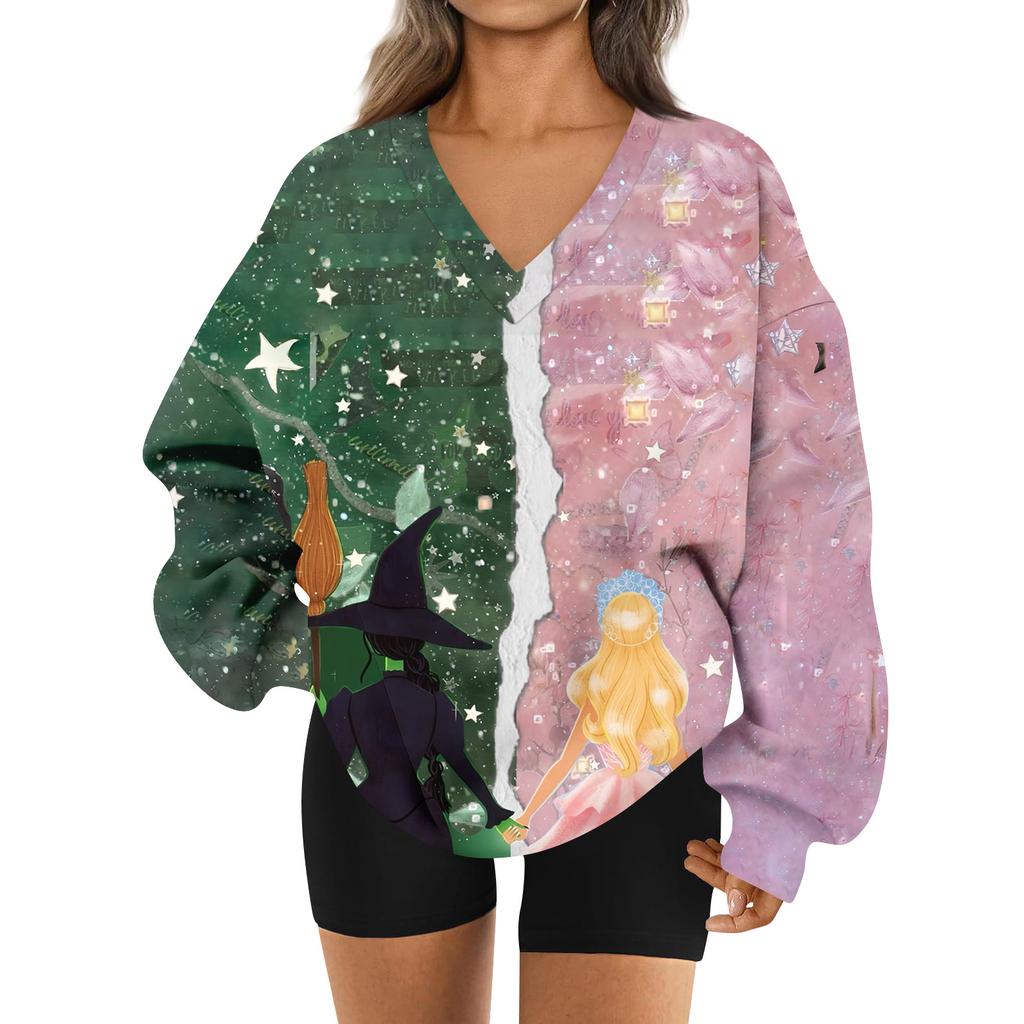 Женская свободная и удобная спортивная одежда с V-образным вырезом, толстовка с длинными рукавами, повседневная одежда для сочетания