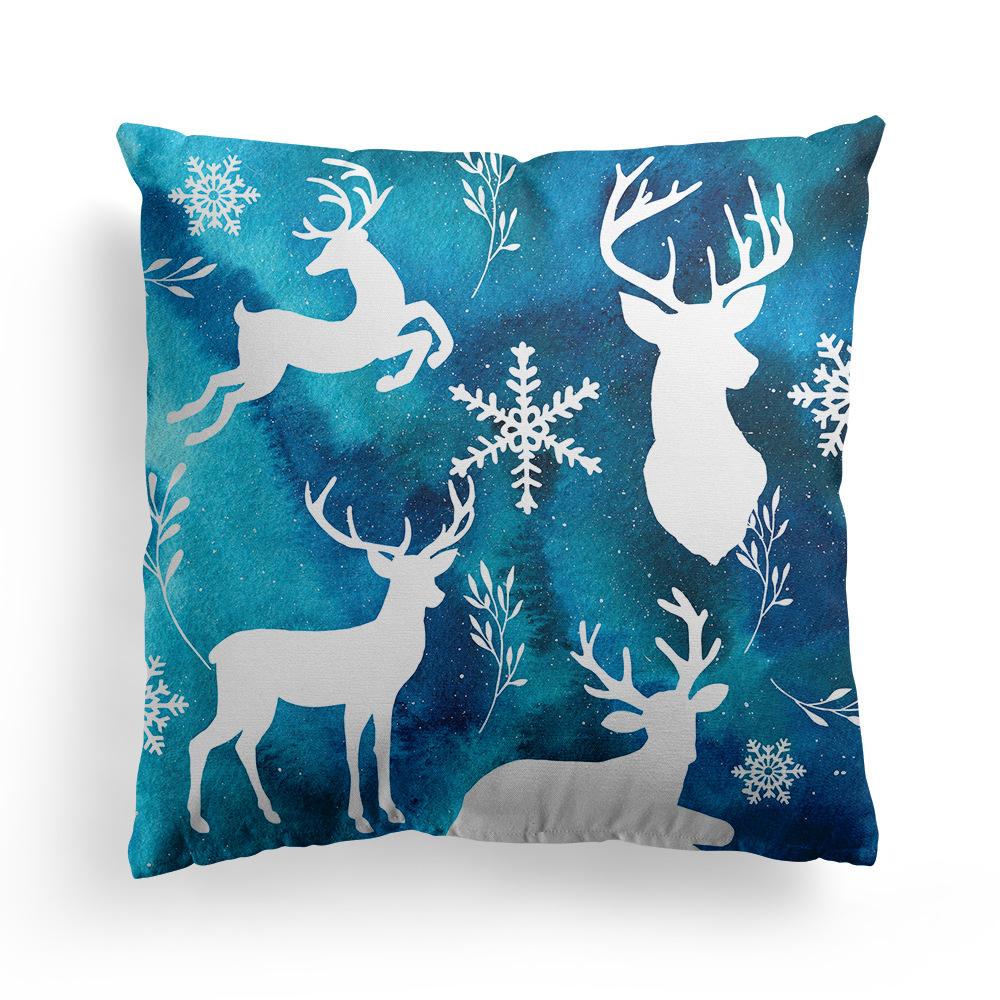 New Christmas Blue Watercolor Elk Pillow Cover  Decoration Holiday Gift Sofa Cushion  Bedroom Room Home