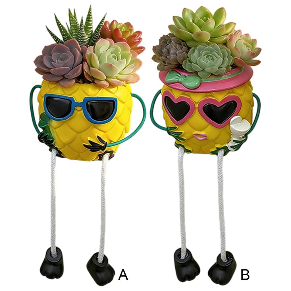 Novelty Pineapple Hanging Planter with Sunglasses Succulent Flower Pot Home Garden Desk Decor