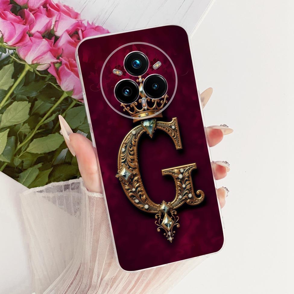 Transparent For Realme 14 Pro Plus RMX5051 Cover For Realme 14 Pro+ Case Luxury Crown A-Z Letters 2D Flat Pattern Soft Casing